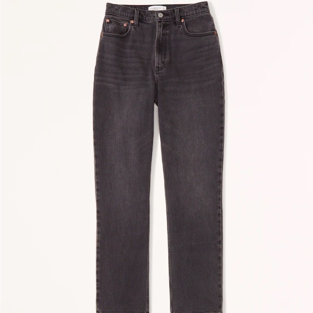 Abercrombie & Fitch High-Rise Straight Jeans in Washed Black